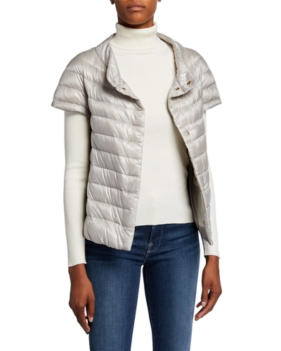 Shop Herno Short-sleeve Snap-front Quilted Puffer Jacket In Silver