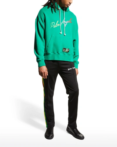 Shop Palm Angels Men's Miami Logo Pullover Hoodie In Green Multicolor