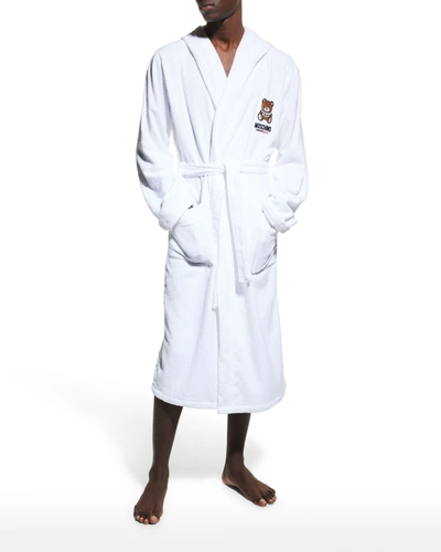 Shop Moschino Men's Underbear Embroidered Cotton Robe In White