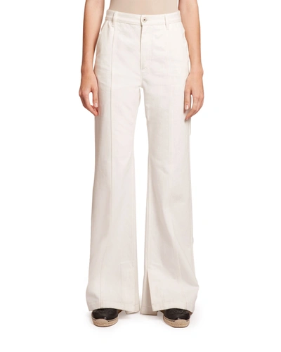 Shop Loewe High-rise Seamed Flare Jeans In White