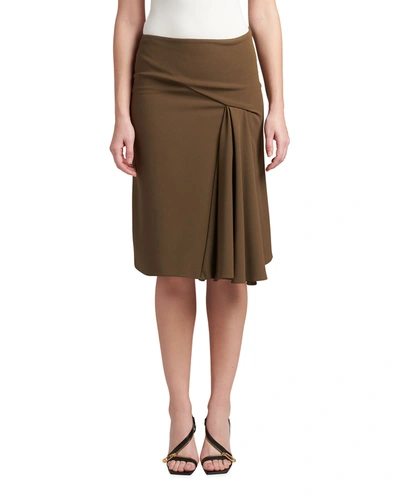 Shop Versace Pleated Godet Pencil Skirt In Khaki