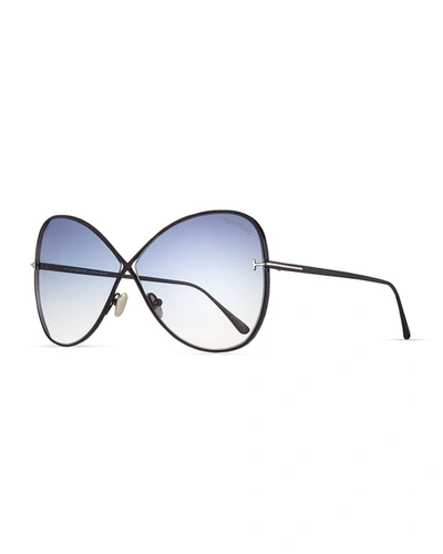 Shop Tom Ford Nickie Metal Butterfly Sunglasses In 28p Srgld/grng