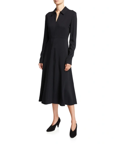 Shop Co Long-sleeve Midi Shirtdress In Black