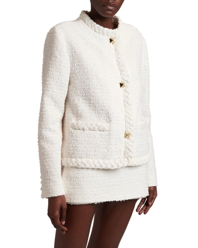 Shop Valentino Braided-trim Tweed Jacket In White