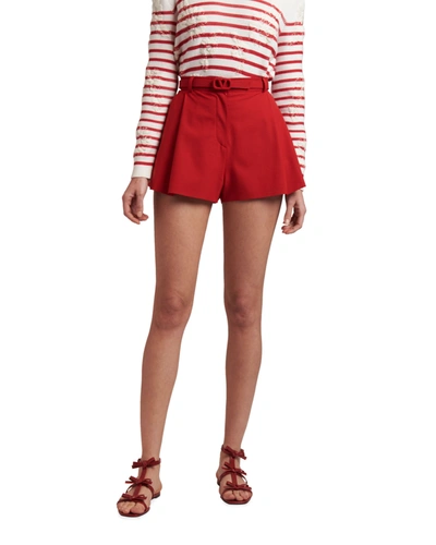 Shop Valentino Tonal Logo-belt Pleated Shorts In Red