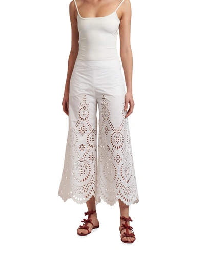 Shop Valentino Eyelet Cropped Culotte Pants In White