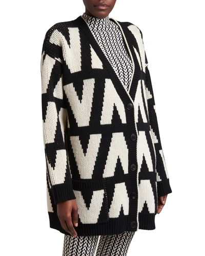 Shop Valentino V Logo-print Oversized Cardigan In Black/white