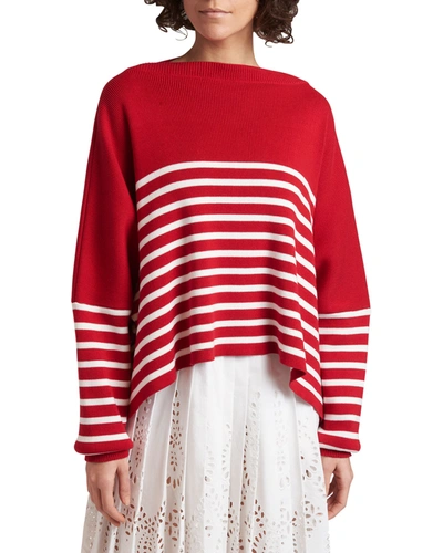 Shop Valentino Striped Ribbed Oversized Sweater In Red Multi