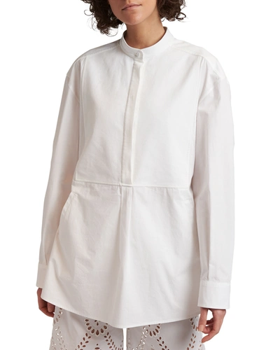 Shop Valentino Poplin Cinched-back Tunic Blouse In White