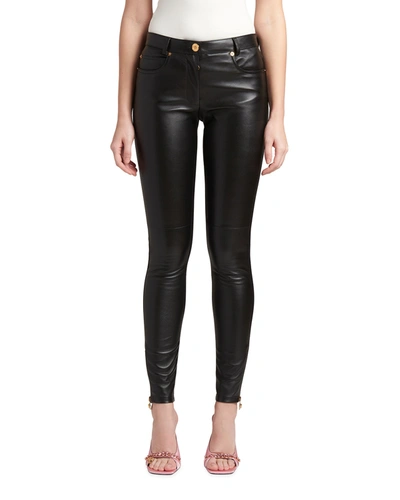 Shop Versace Mixed-media Side-zip Leather Pants In Black