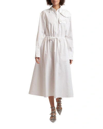 Shop Valentino Blossom-detail Poplin Midi Shirtdress In White