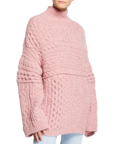 Shop Nanushka Raw Cable-knit Merino Wool Sweater In Pink