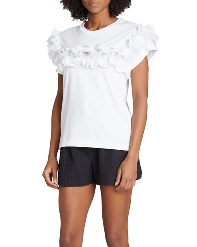 Shop Alaïa Ruffle Embroidered T-shirt In 000 Blanc