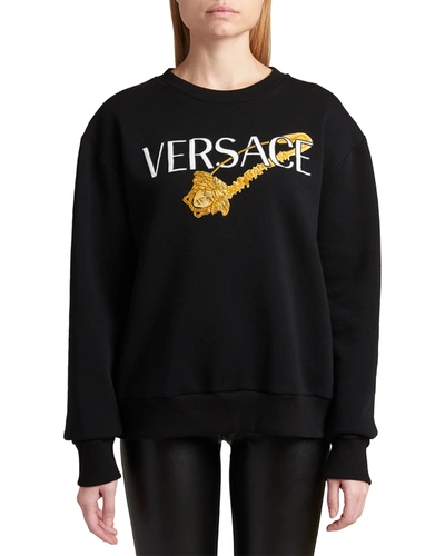 Shop Versace Logo Safety-pin Sweatshirt In Black