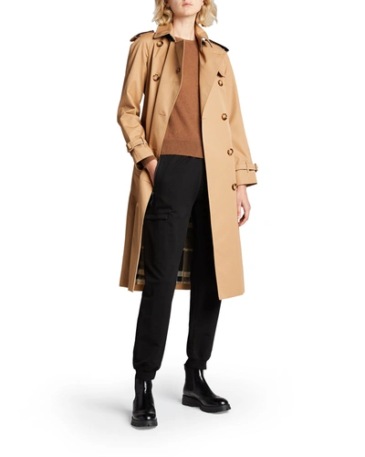 Shop Burberry Waterloo Classic Double-breasted Trench Coat In Camel