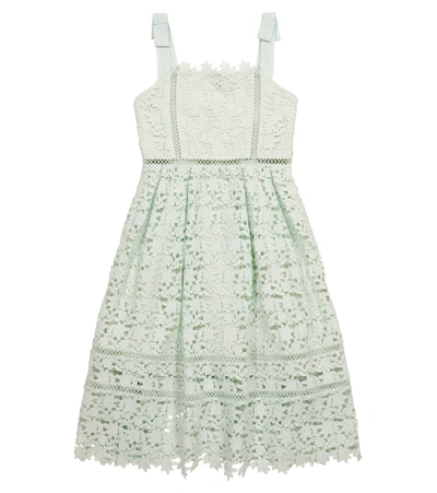 Shop Self-portrait Bow-trimmed Lace Dress In Green