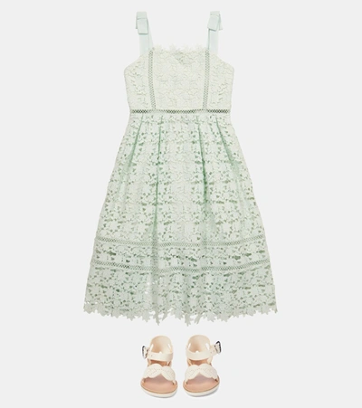 Shop Self-portrait Bow-trimmed Lace Dress In Green
