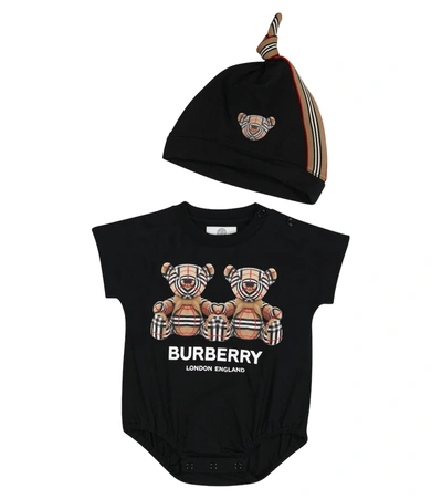 Shop Burberry Baby Set Of 2 Cotton Bodysuits And Hats In Multicoloured