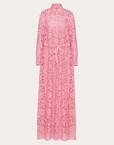 Shop Valentino Heavy Lace Evening Dress In Bright Pink