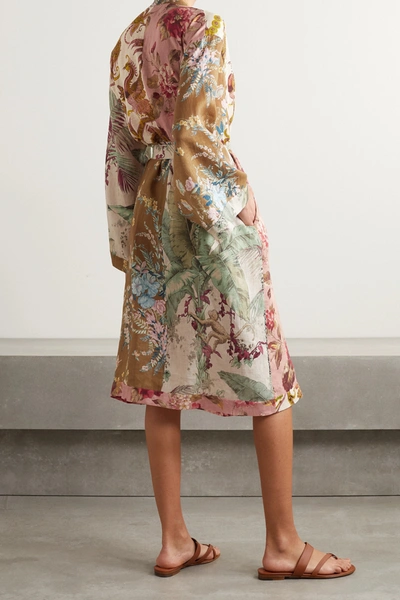 Shop Zimmermann Cassia Belted Printed Linen Robe In Pink