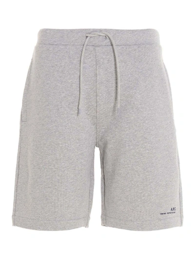 Shop A.p.c. Contrasting Logo Shorts In Grey
