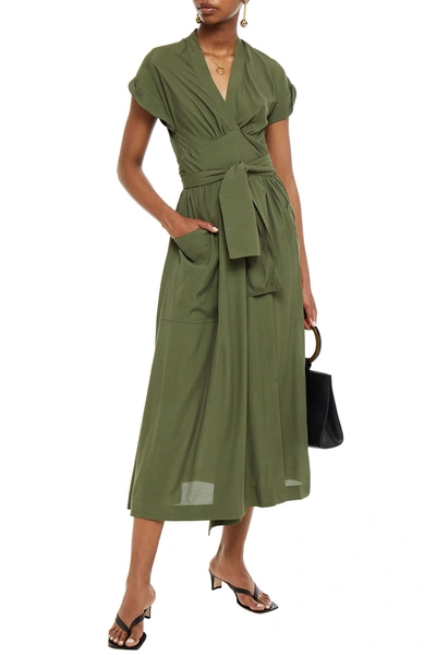 Shop Three Graces London Clarissa Poplin Midi Wrap Dress In Army Green