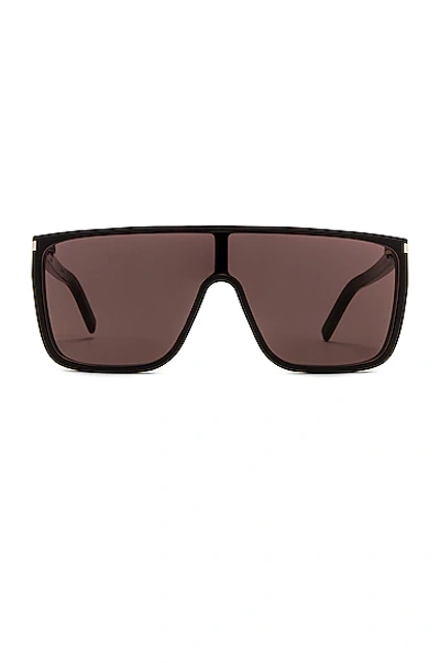 Shop Saint Laurent Mask Ace Sunglasses In Black