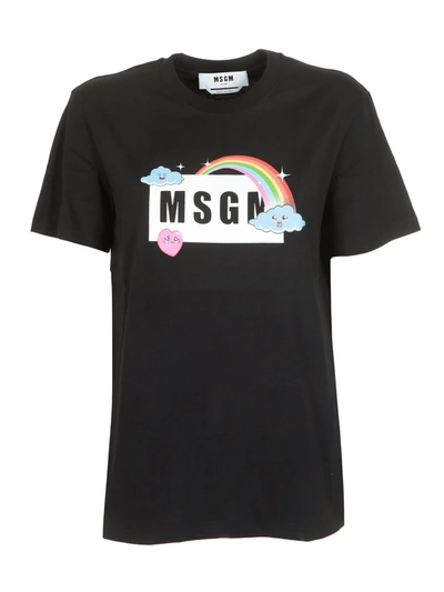 Shop Msgm Rainbow Box Logo T-shirt In Black