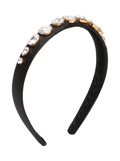 Shop Dolce & Gabbana Crystal-embellished Satin Headband In Black