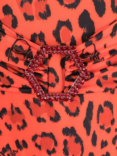 Shop Philipp Plein Leopard-print Swimsuit In Red