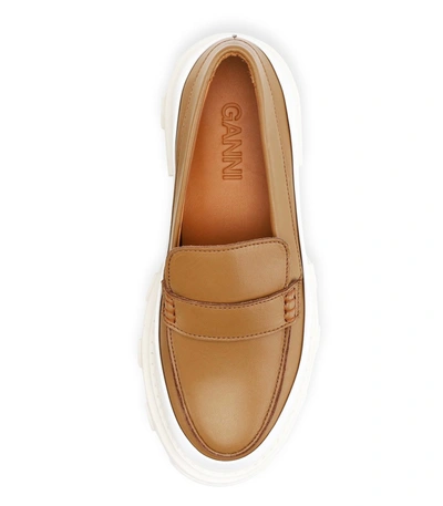 Ganni Classic Calfskin Chunky-heel Penny Loafers In Chipmunk | ModeSens
