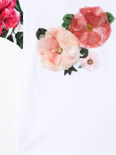 Shop Dolce & Gabbana Floral Appliqué Cotton T-shirt In White