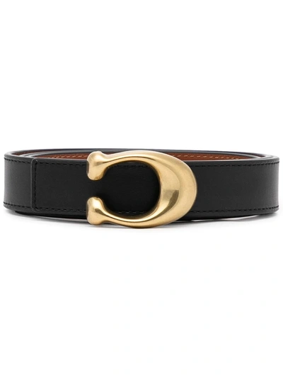 Coach Signature Buckle Reversible Belt In Black