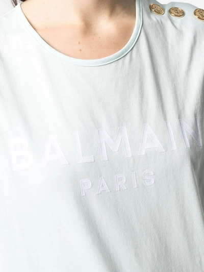 Shop Balmain Flocked Logo Sleeveless T-shirt In Green