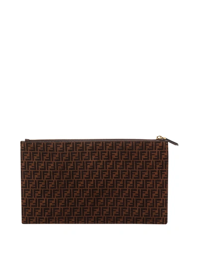 Shop Fendi Medium Leather Pouch In Brown