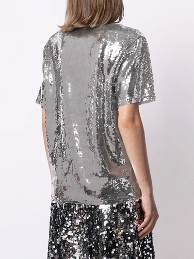 Shop Junya Watanabe Round-neck Sequinned T-shirt In Silver