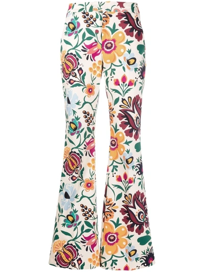Shop La Doublej Graphic-print Flared Trousers In Neutrals