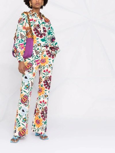 La Doublej Saturday Night Floral-print Cotton-blend Trousers In Neutrals