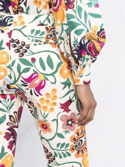 La Doublej Saturday Night Floral-print Cotton-blend Trousers In Neutrals