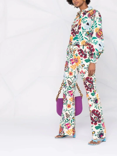 La Doublej Saturday Night Floral-print Cotton-blend Trousers In Neutrals