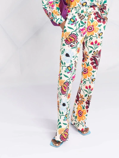La Doublej Saturday Night Floral-print Cotton-blend Trousers In Neutrals