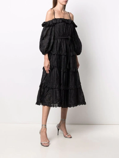 Shop Zimmermann Polka Dot Off-shoulder Midi Dress In Black
