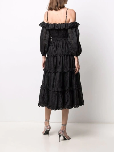 Shop Zimmermann Polka Dot Off-shoulder Midi Dress In Black