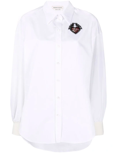 Shop Alexander Mcqueen Embellished-heart Cotton Shirt In White