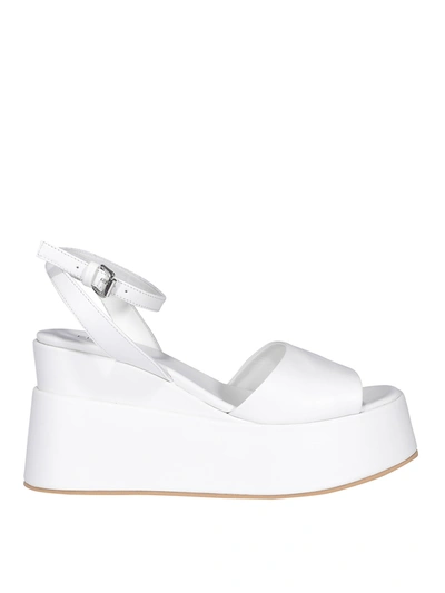 Shop Elena Iachi Leather Wedge Sandals In White