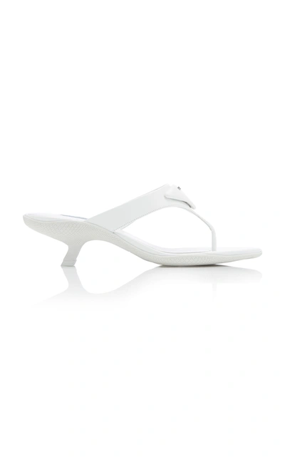 Shop Prada Women's Logo-detailed Leather Thong Sandals In White