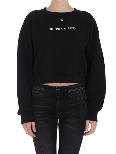 Shop Pinko Women's Black Cotton Sweatshirt