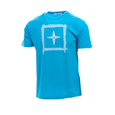 Shop Stone Island Men's Light Blue Cotton T-shirt