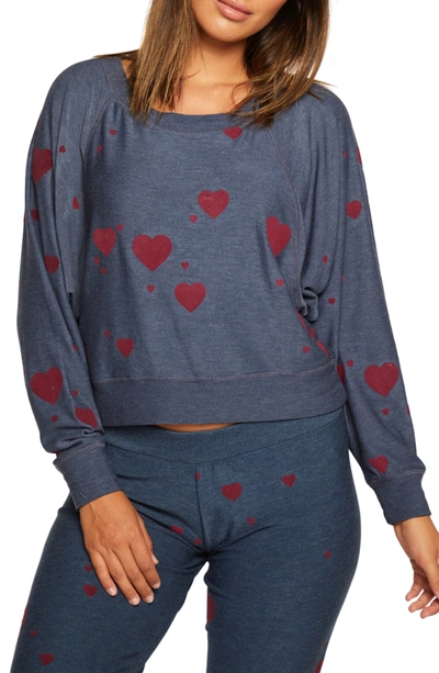 Shop Chaser Cozy Long Sleeve Cropped Sweatshirt In Avalon