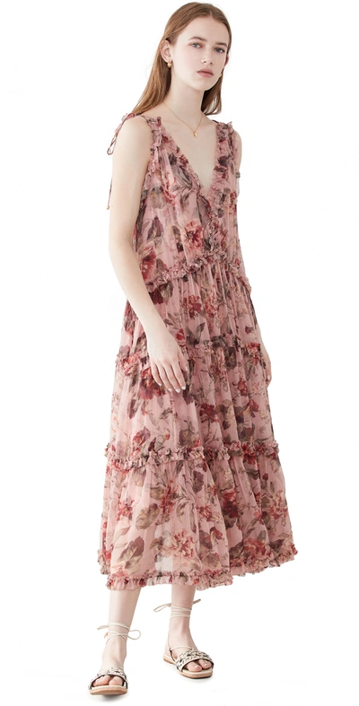 Shop Zimmermann Cassia Frill Midi Dress In Musk Floral